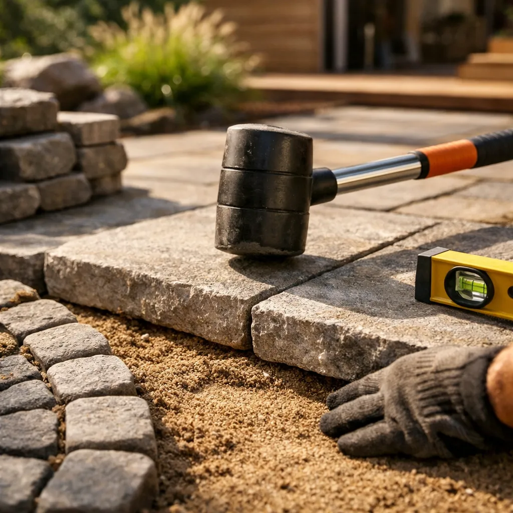 Terrasse en dallage et pavage posée par Ebenia paysagiste à Besançon